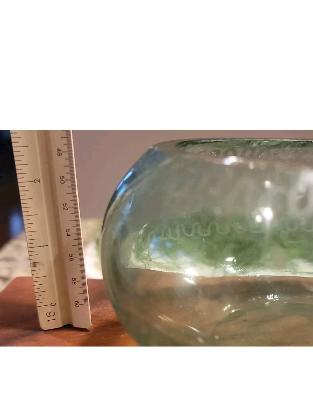 Antique Glass Bowl Czechoslavovakian Hand Etched Schooner/ Oval 6